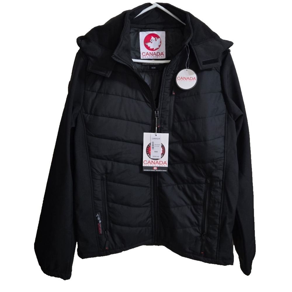 Canada Weather Gear Hooded Hybrid Soft Shell Puffer Jacket Womens M Black NWT - Picture 1 of 13